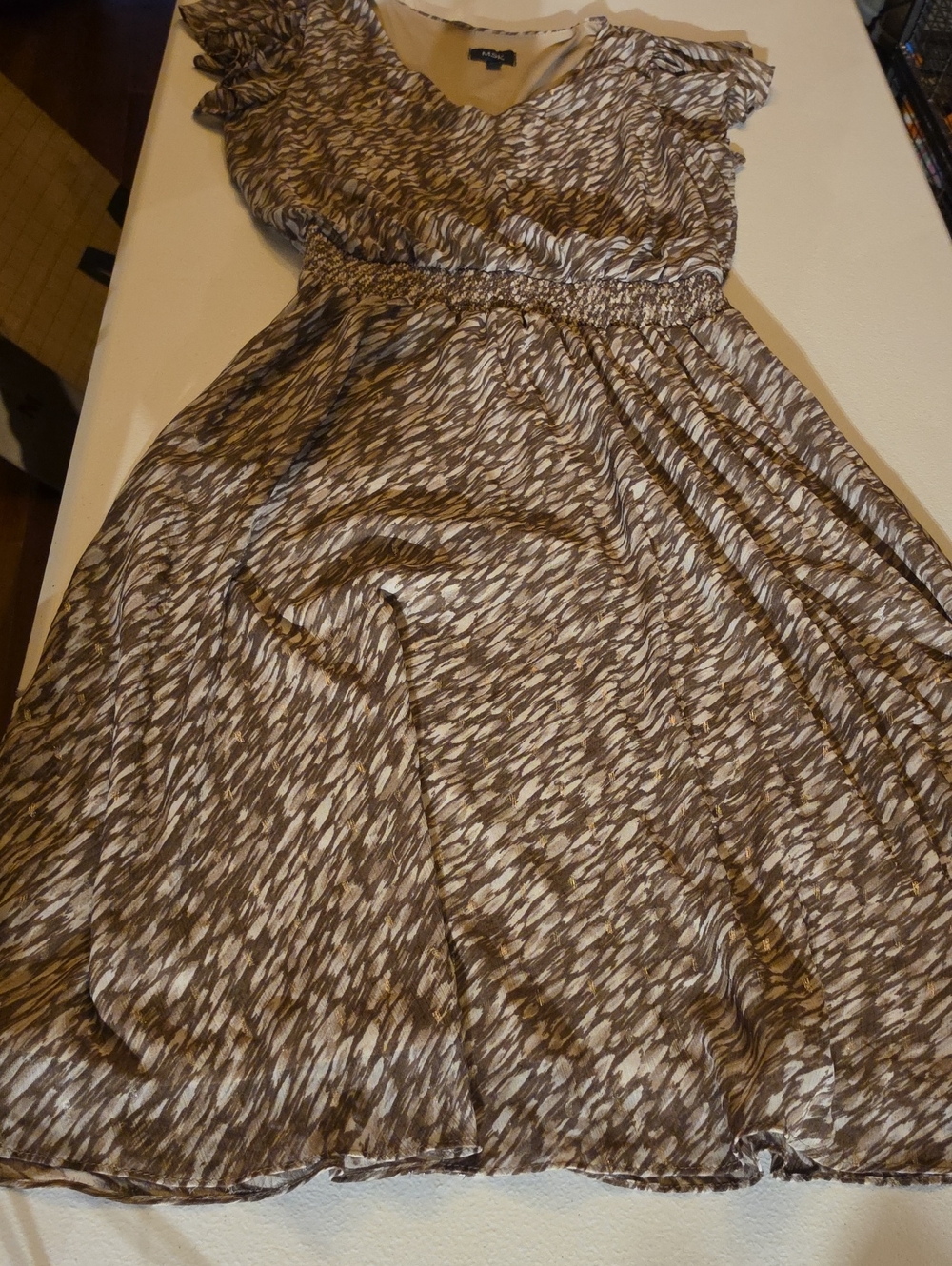 MSK Brown and Cream Patterned Midi Dress